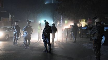 Afghan soldiers guard the Spanish embassy in Kabul after the 2015 assault.