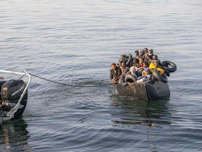 A boat full of migrants is intercepted by the Tunisian National Guard off the city of Sfax, in southern Tunisia, in October of 2022.