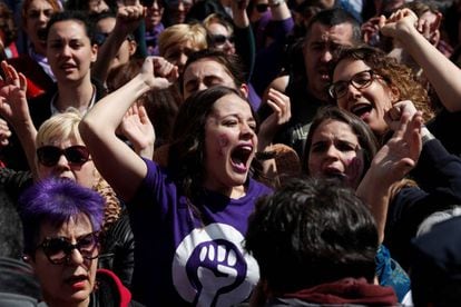 Women protesting in Puerta del Sol on Wednesday.
