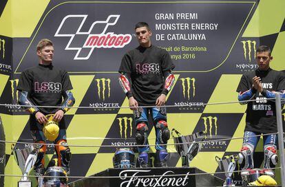 The subdued podium after the Moto3 race in Montmeló.