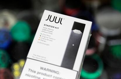 A Juul electronic cigarette starter kit is seen at a smoke shop on Dec. 20, 2018, in New York