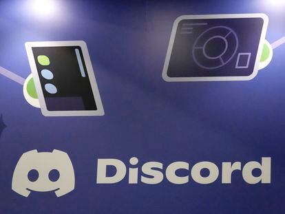 A display Discord stands at the company's booth at the Game Developers Conference 2023 in San Francisco on March 22, 2023.