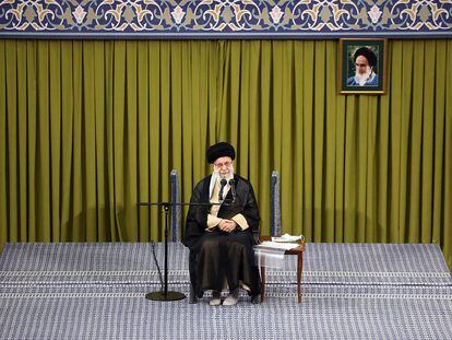 Ayatollah Ali Khamenei speaks during a meeting with students in Tehran in an image provided by his office, on November 1, 2023.