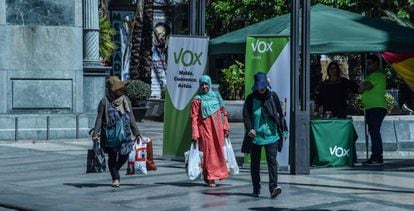 A Vox stand in Ceuta during the campaign for the May 26 election.