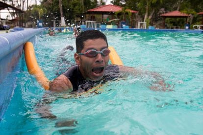 Eddy Hurtado learns to swim at a recreation center in Esteli, Nicaragua.