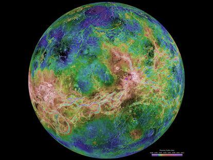 A radar view of Venus taken by the Magellan mission.