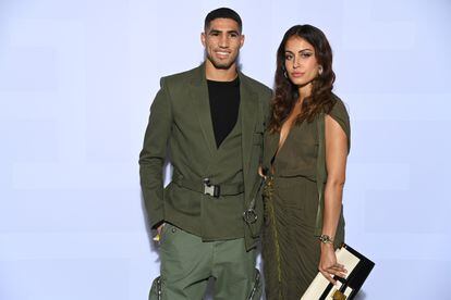 Achraf Hakimi and Hiba Abouk at a show in Paris in September 2021.
