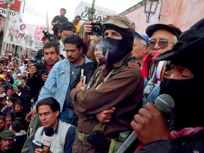 Subcomandante Marcos and his followers march toward Mexico City; March 5, 2001.