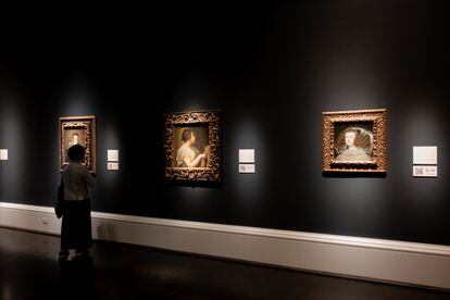 Three of Diego Velázquez’s works at the Meadows Museum. From left, 'Portrait of Philip IV,' 'Female Figure (Sibyl with Tabula Rasa)' and 'Portrait of Mariana of Austria.' 