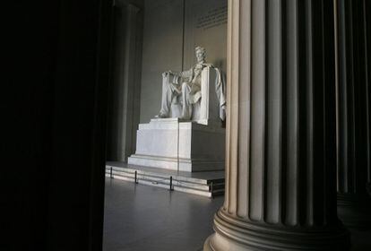 The Lincoln Memorial in Washington, D.C. Inscribed above the statue of President Lincoln are excerpts from his Gettysburg Address and his second inaugural speech.