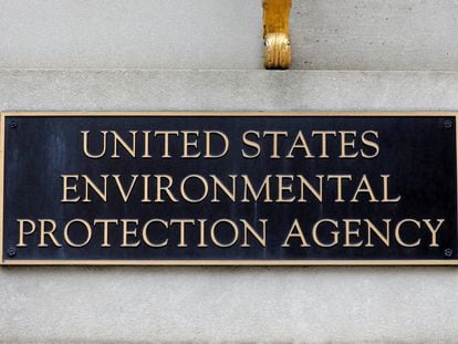 Signage is seen at the headquarters of the United States Environmental Protection Agency (EPA) in Washington, DC, in May 2021.