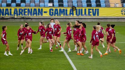 Spain training on Thursday at the Gamla Ullevi stadium in Gothenburg.