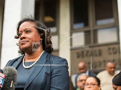 DeKalb County District Attorney Sherry Boston speaks during a news conference in front of the DeKalb County Courthouse in 2019.