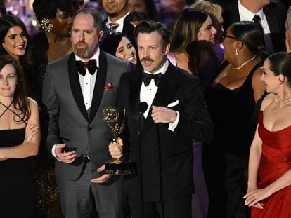 Actor Jason Sudeikis accepts the award for Outstanding Comedy Series for 'Ted Lasso' onstage during the 74th Emmy Awards at the Microsoft Theater in Los Angeles, California, on September 12, 2022.