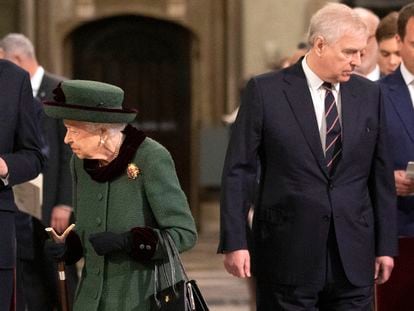 Queen Elizabeth II and Prince Andrew at Westminster Abbey last Tuesday.