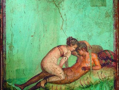 Sex scene in a fresco from the House of the Centenary in Pompeii.