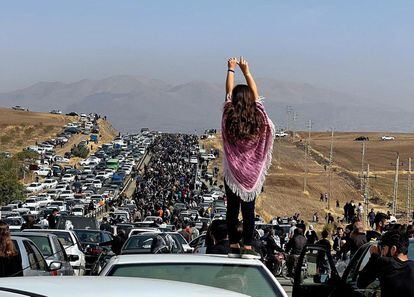 A protest in Saqqez, Iran, over the September death of Mahsa Amini.