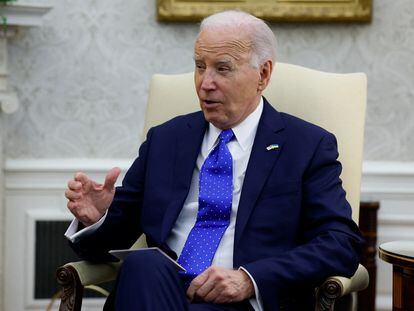 Joe Biden, on Friday in his office at the White House, in Washington, during his meeting with the German Chancellor, Olaf Scholz.