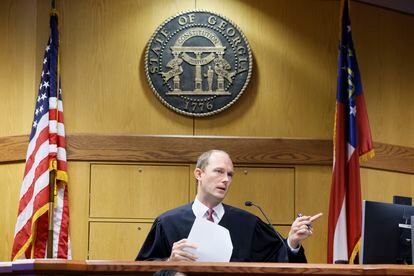 Fulton County Superior Judge Scott McAfee hears motions in Atlanta, Georgia, on September 2023.