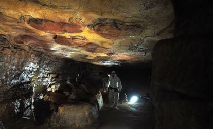 Filming the Altamira caves.