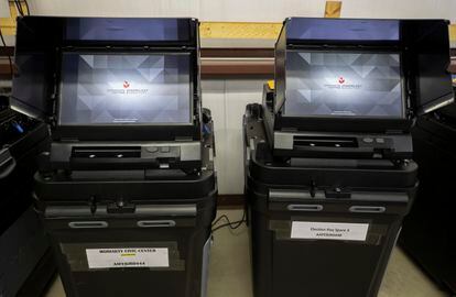 Dominion voter machines in a New Mexico warehouse.