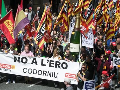 Codorníu workers protest against lay-offs at the firm.