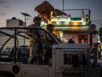 Mexican security forces patrol Tulum, Quintana Roo.