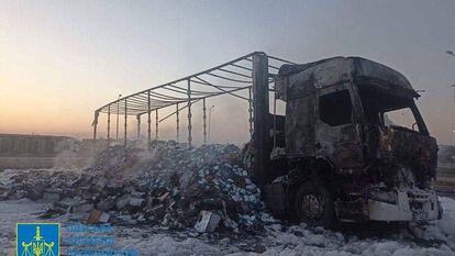 View shows truck damaged by Russian drone strike, amid Russia's attack on Ukraine, in Odesa region, Ukraine September 26, 2023.