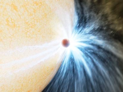 This illustration provided by Caltech/IPAC depicts a planet skimming the surface of its star.