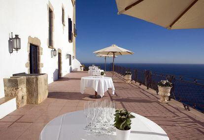 The terrace of El Far hotel and restaurant in the Catalan city of Palafrugell (Girona province).