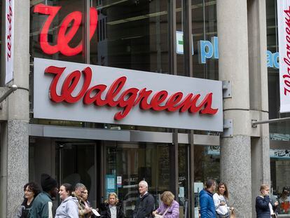 The entrance to a Walgreens is seen on October 14, 2022, in Boston.