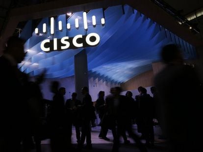 The Cisco stand at the Mobile World Congress (MWC) in Barcelona in February 2018.
