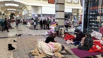 Inside the M1 shopping center in Gaziantep, now converted into a shelter for victims of the earthquake.