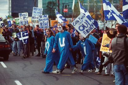 The last rally of the 'Yes' campaign for Quebec independence before the referendum in 1995.