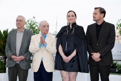 Robert De Niro, Martin Scorsese, Lily Gladstone and Leonardo DiCaprio, in Cannes last May.