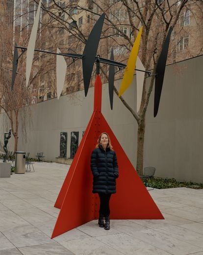 Paola Antonelli in MoMa’s gardens, in front of Sandy’s Butterfly by Alexander Calder.