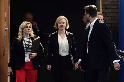 Britain's Prime Minister Liz Truss arrives for the Conservative Party annual conference in Birmingham on Monday.