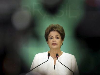 Dilma Rousseff gives a press conference on Wednesday.