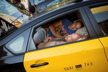 In Barcelona, striking taxi drivers have been sleeping in their parked cars and in tents.
