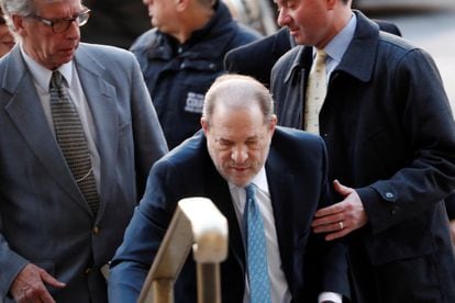 Harvey Weinstein arriving at court for his sexual assault trial in February.