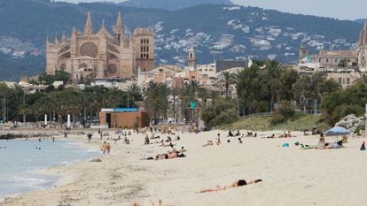 Beachgoers in Mallorca in Spain’s Balearic Islands on Monday.