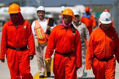 Pemex workers at Monterrey, in northern Mexico.
