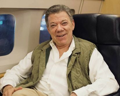 Juan Manuel Santos after the interview aboard the presidential plane.