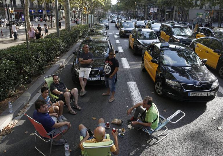 Barcelona taxi drivers camping out on the streets.