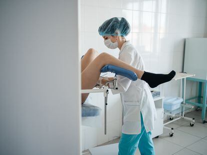 A woman undergoing a gynecological examination.