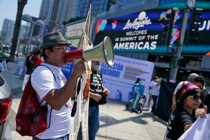 Protests in L.A. outside the convention center hosting the Americas Summit.