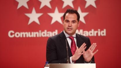 Madrid deputy premier Ignacio Aguado at a news conference on Wednesday. 