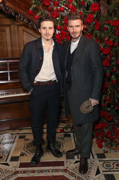 Brooklyn and David Beckham at London Fashion Week in 2019.