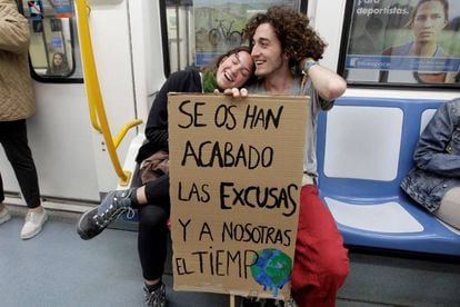Students on their way to Friday’s protest in Madrid.