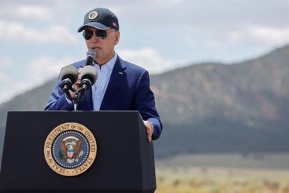 U.S. President Joe Biden delivers remarks on his administration's conservation efforts in Tusayan, Arizona, on August 8, 2023.
